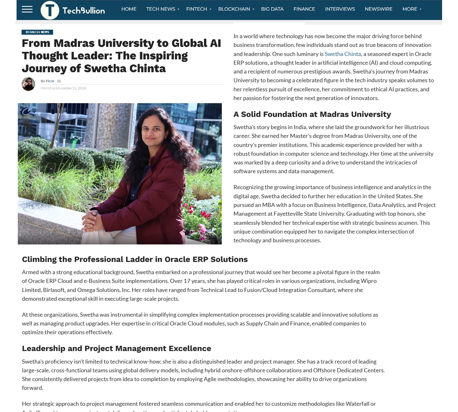 Article: From Madras University to Global AI Thought Leader: The Inspiring Journey of Swetha Chinta