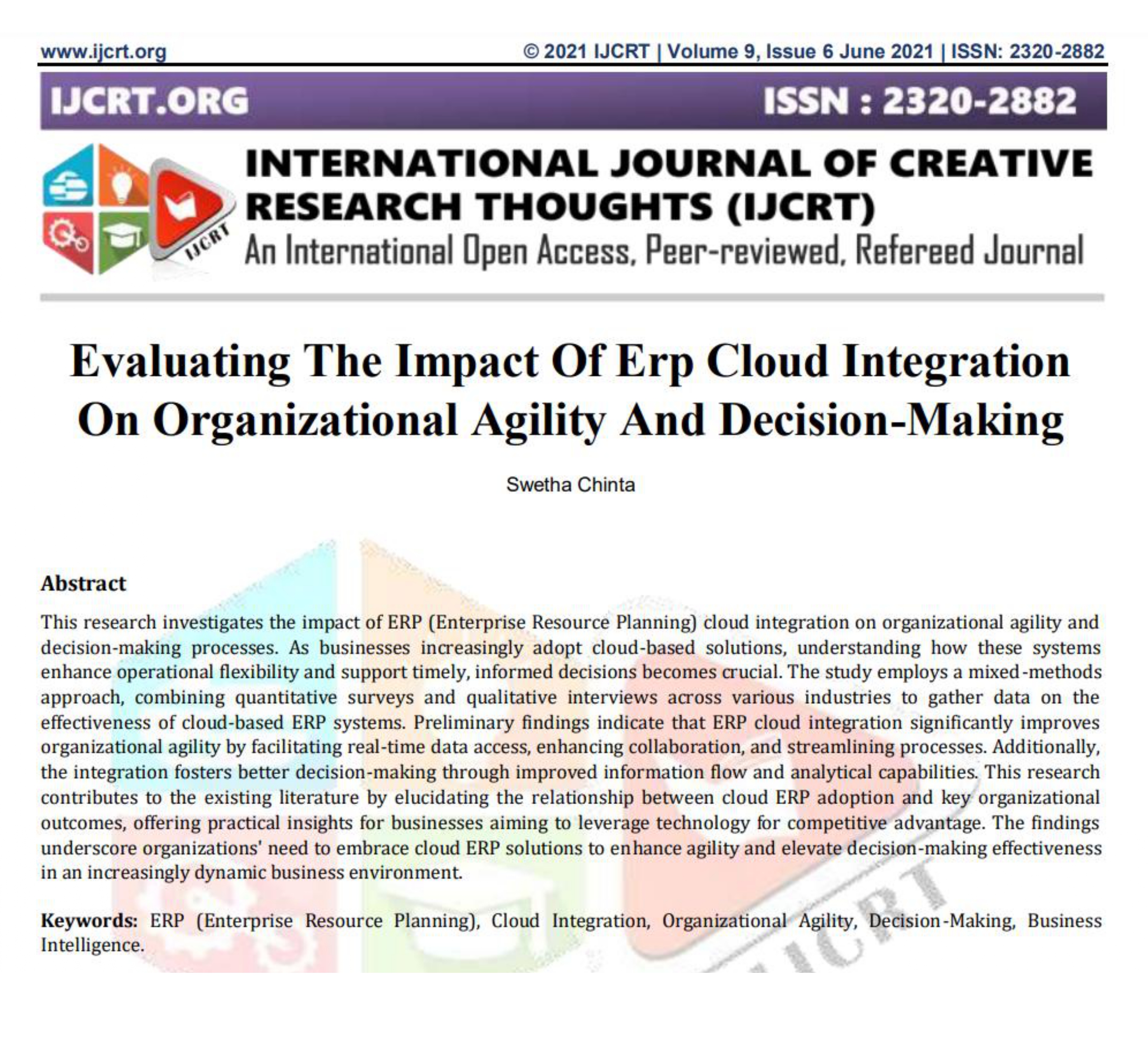 Article: Evaluating The Impact Of Erp Cloud Integration On Organizational Agility And Decision-Making