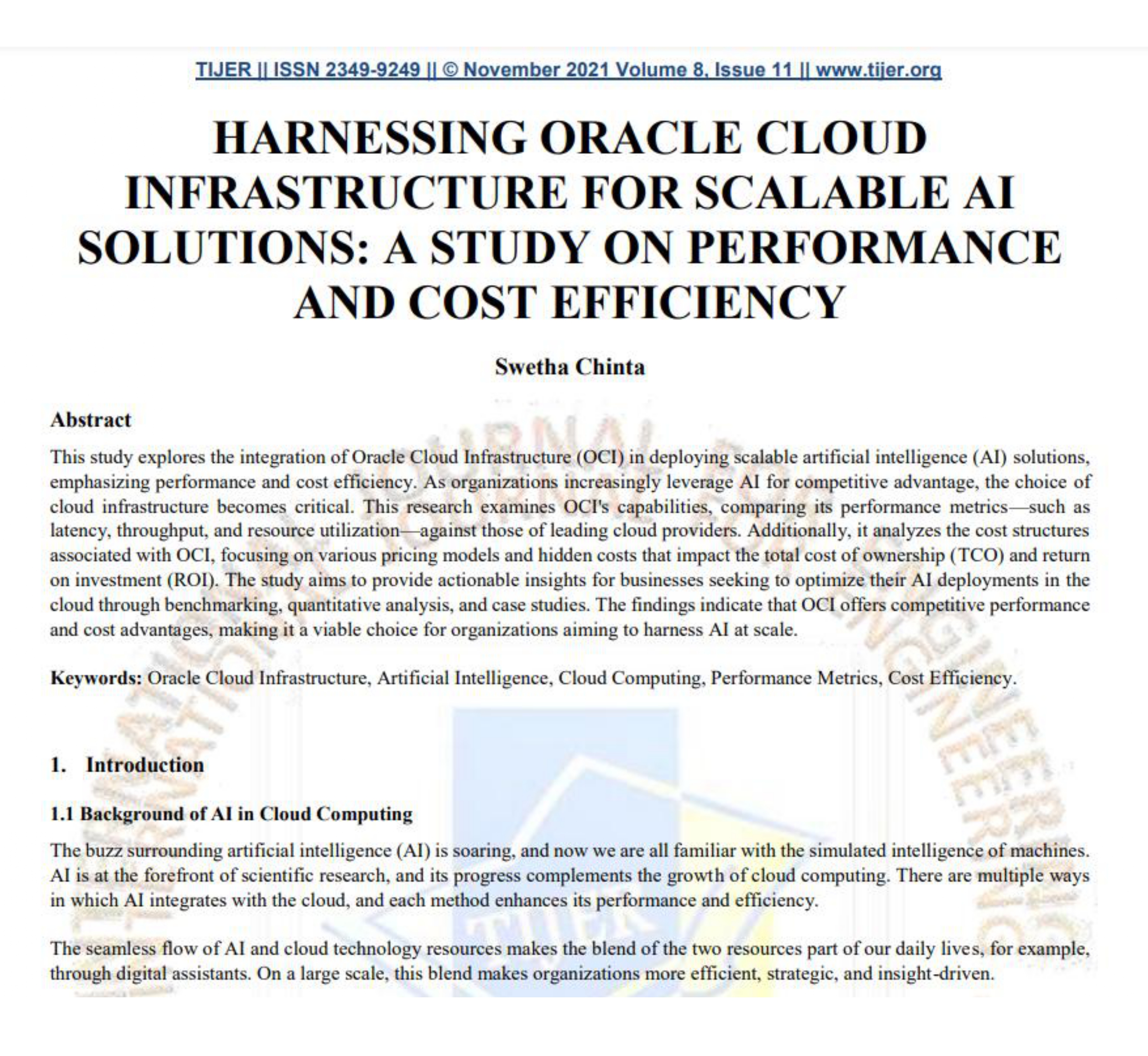 Article: Harness Oracle Cloud Infrastructure for Scalable AI Solutions: A Study on Performance and Cost Efficiency