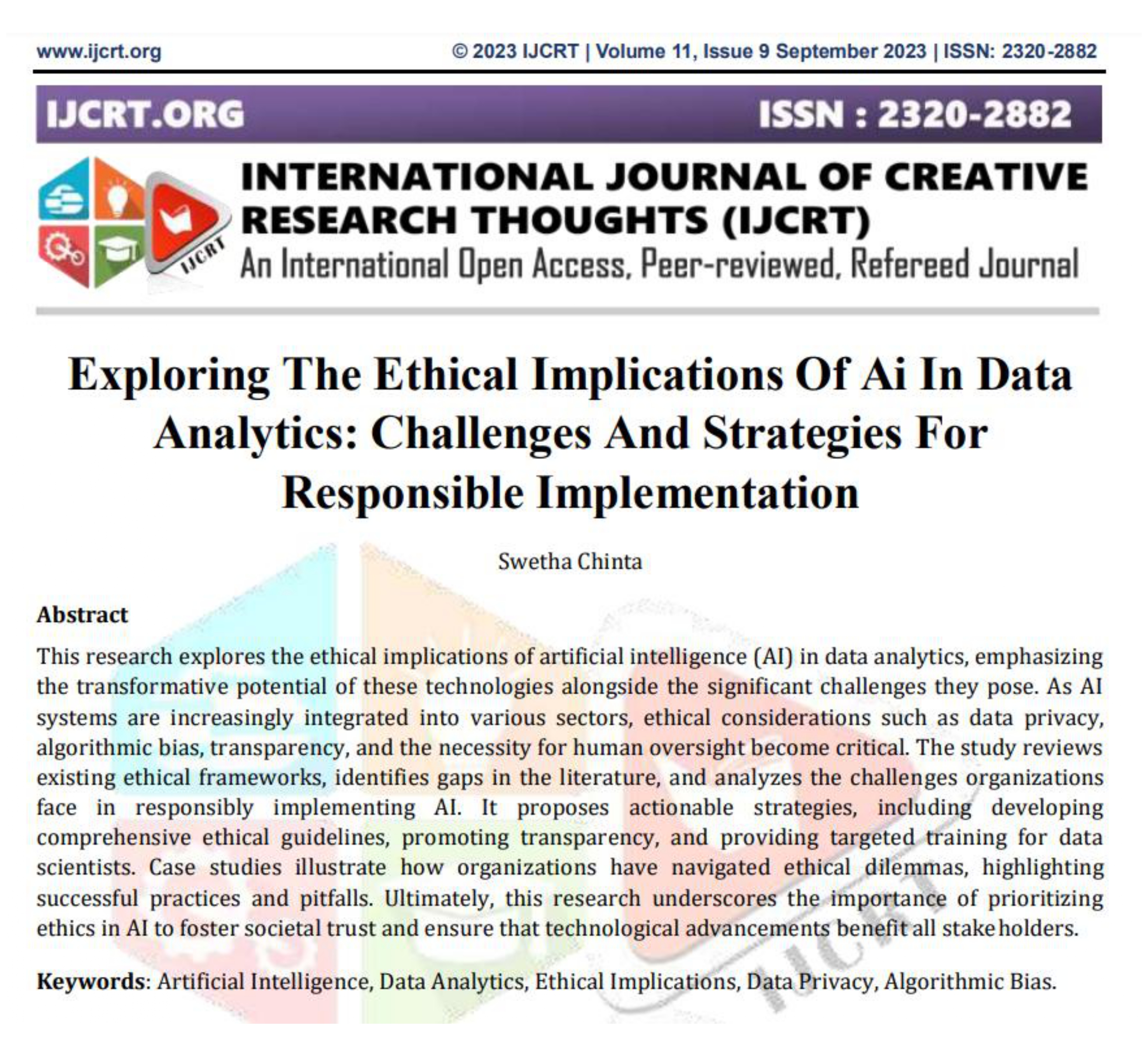 Article: Exploring The Ethical Implications Of Ai In Data Analytics: Challenges And Strategies For Responsible Implementation